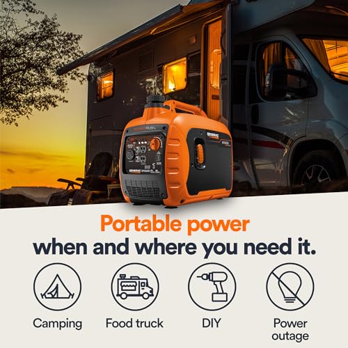 GP3300i Generac 7153 3,300-Watt Gas-Powered Portable Inverter Generator - Lightweight Design - USB Ports for Mobile Device Charging - COsense Technology - CARB Compliant, Orange/Black