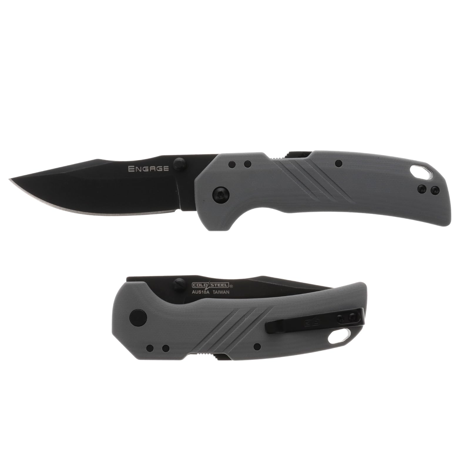 COLD STEEL 3in Engage AUS10A Steel Clip Point Blade 4.25in Grey G10 Handle Everyday Carry Tactical Ambidextrous Folding Knife
