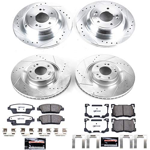 Power Stop K7029-26 Z26 Carbon Fiber Brake Pads Front and Rear with Drilled & Slotted Brake Rotors Kit For Hyundai Genesis 2015-2016, Kia K900 2015-2017 [Model Specific]