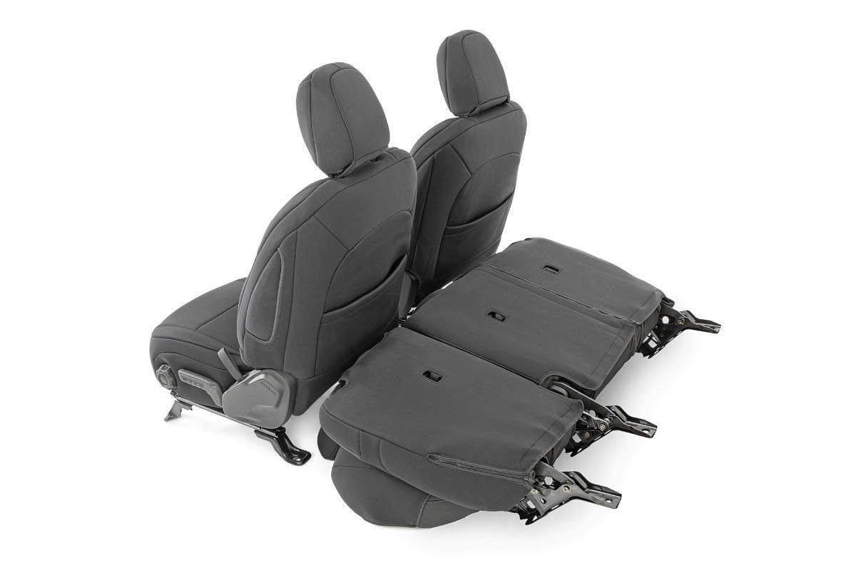 Rough Country Seat Covers Neoprene for 18-22 Jeep Wrangler JL | 4-Door - 91012,Black, Front/Rear