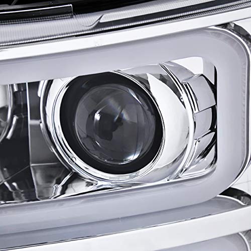 Chrome LED Tube Projector Headlights SPEC-D TUNING Compatible with 2007-2013 Chevy Silverado 1500, 2007-2014 Chevy Silverado 2500 HD 3500 HD, Left + Right Pair Headlamps Assembly