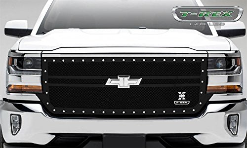 2016-2018 Silverado 1500 T-Rex Grilles X-Metal Grille, Black, 1 Pc, Replacement, Chrome Studs, 2 Bar Design - PN #6711301