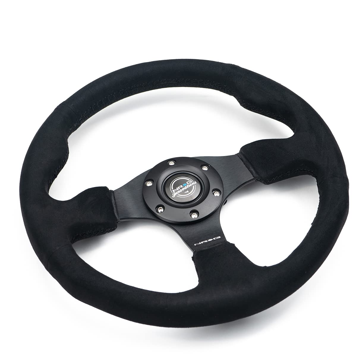 NRG Innovations Reinforced Steering Wheel NRG-RST-012SA - Alcantara Steering Wheel 320mm Diameter, and 25mm Deep with Black Stitch