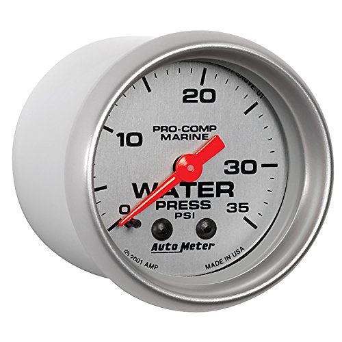 Marine AutoMeter 200772-33 Mechanical Water Pressure Gauge 2-1/16 in. Silver Dial Face Brushed Aluminum Bezel