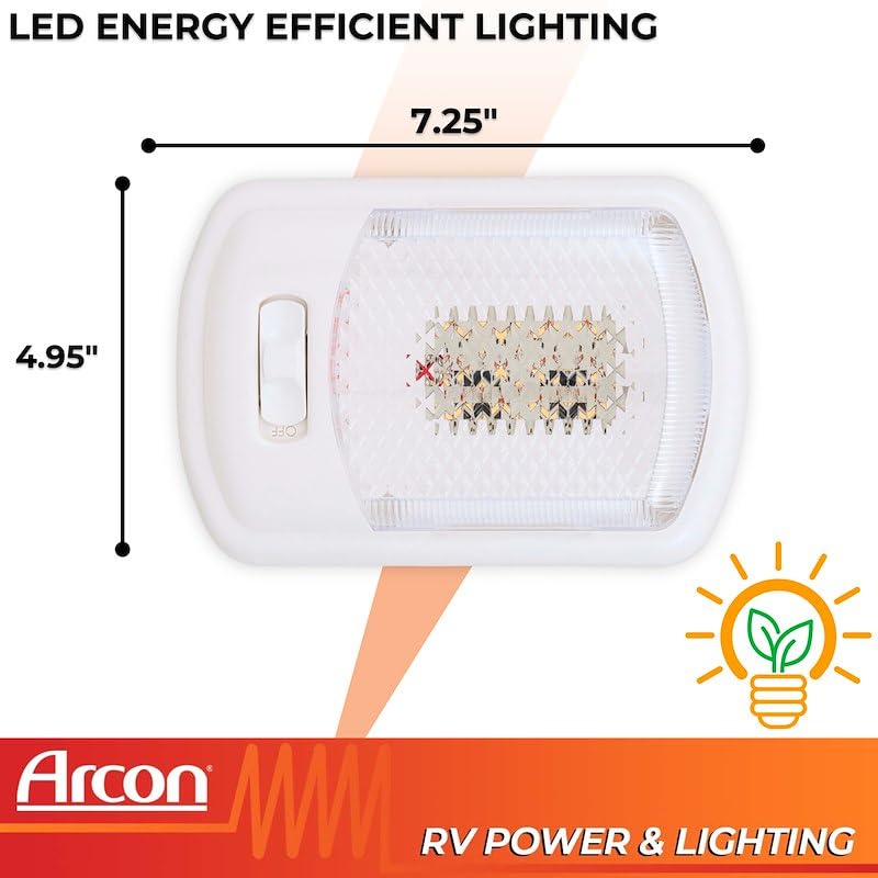 LED Ceiling Single Light Arcon 20669N – Euro-Style 12V Bright White SMD, Clear Lens, Easy On/Off Switch, Compact Interior Dome Fixture for RVs, Trailers, or Campers