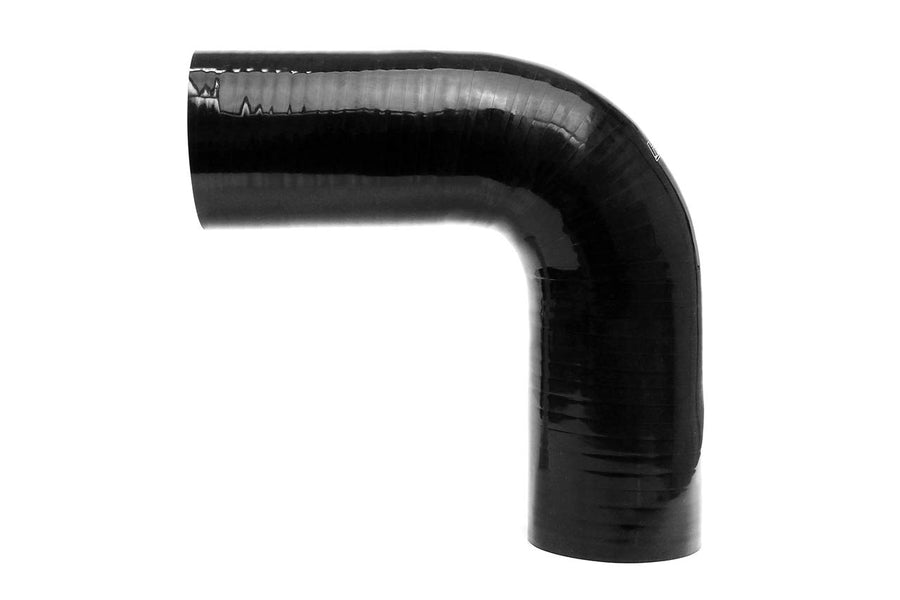3/8" ID HPS Performance, 10" Leg, 90 Degree Silicone Elbow Coupler Hose, High Temp 4-ply Reinforced, Black (HTSEC90-038-L10-BLK)