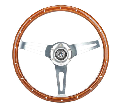 NRG Innovations Reinforced NRG-RST-363SL Classic Dark Wood Grain Steering Wheel, 360mm, 3 Spoke Center in Chrome
