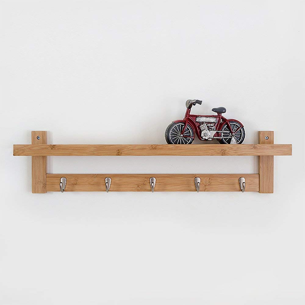 Bamboo Coat Rack YIMJ Wall Mount Shelf Robe Hook Rack Unibody CONSTRUCTION With Alloy Hook For Hallway Bedroom, Kitchen, Bath And Decoration, White, 5Hook