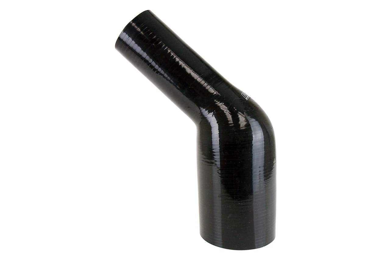 HPS High Temp HTSER45-400-450-BLK 4-ply Reinforced Silicone 45 Degree Elbow Reducer Hose, 30 psi Maximum Pressure, 6" Leg Length on each side, 4" - 4-1/2" ID, Black