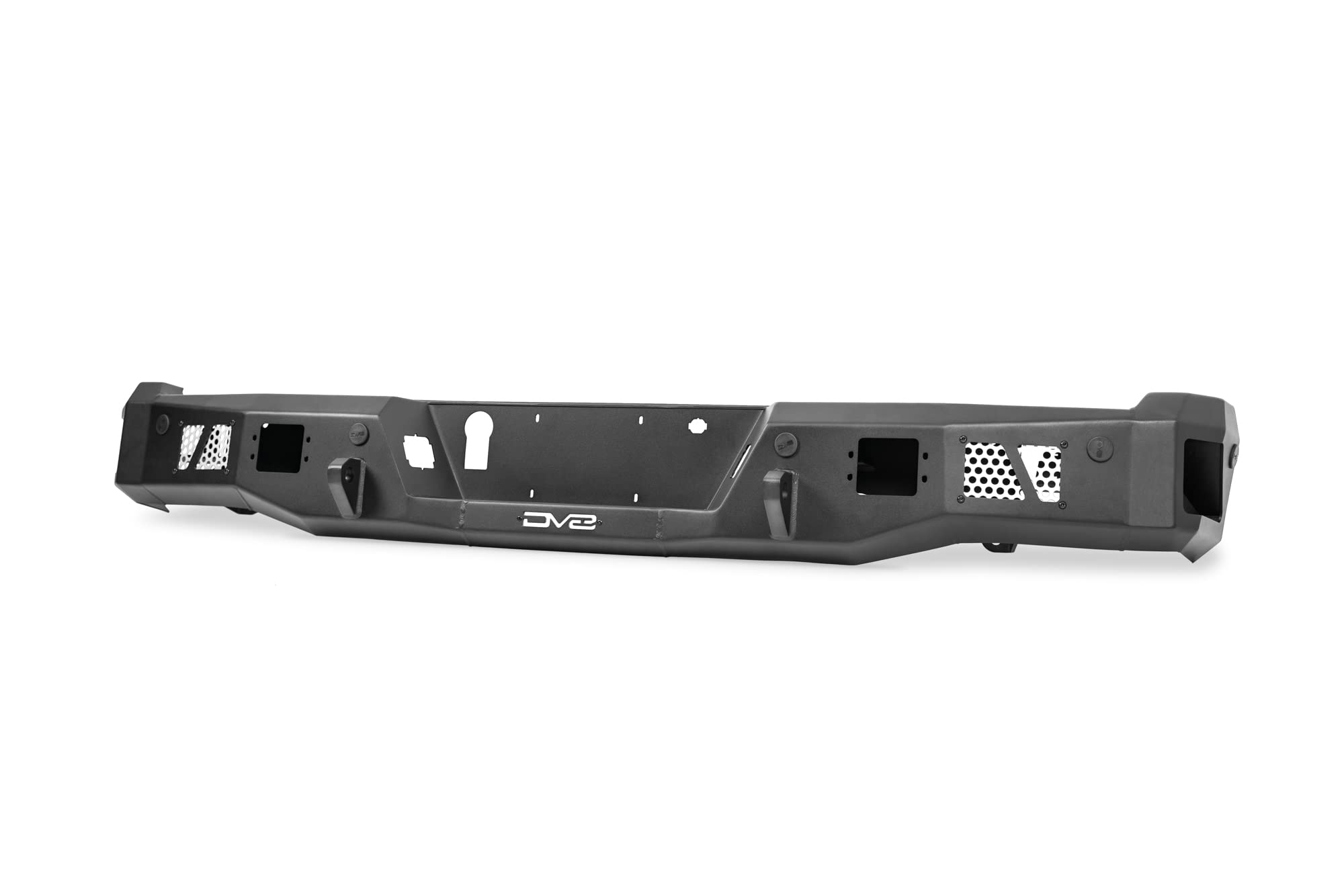MTO Series DV8 Offroad Rear Bumper for 2021-2025 Ford F-150 | Utility Steps | Designed for Single Exhaust Setups | Accepts (2) 3" Flush Mount Pod Lights | Paintable Aluminum Inserts