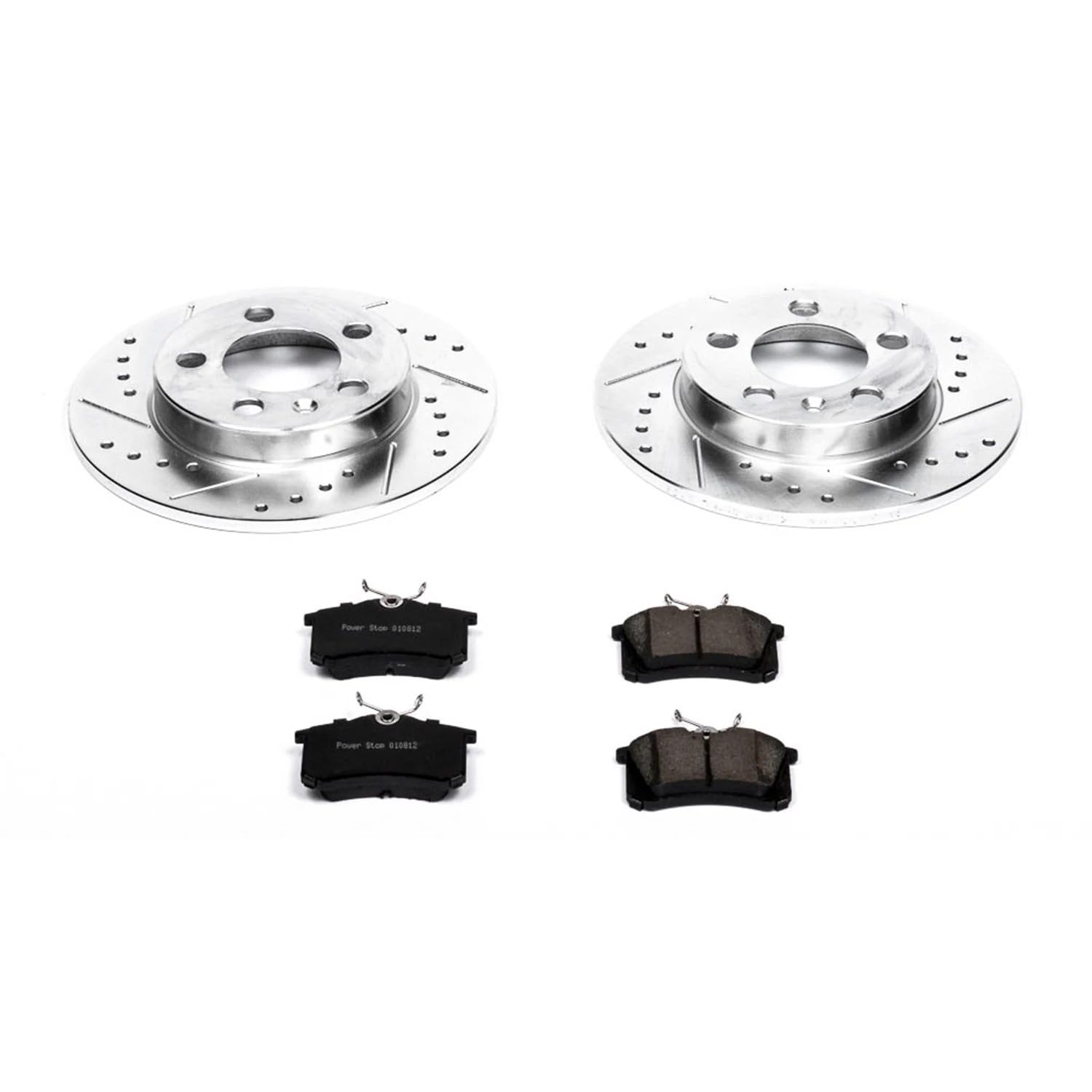 Power Stop K3093 Z23 Carbon Fiber Brake Pads Rear with Drilled & Slotted Brake Rotors Kit For Audi TT Quattro 2000-2006 [Model Specific]