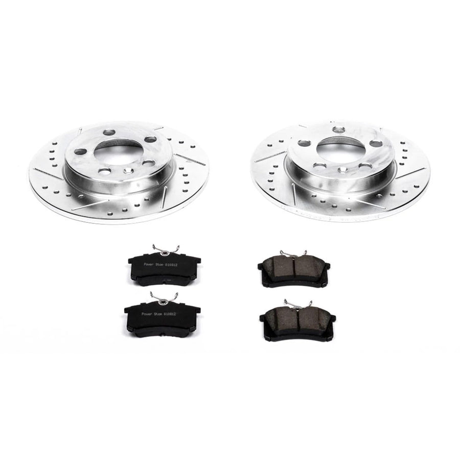 Power Stop K3093 Z23 Carbon Fiber Brake Pads Rear with Drilled & Slotted Brake Rotors Kit For Audi TT Quattro 2000-2006 [Model Specific]