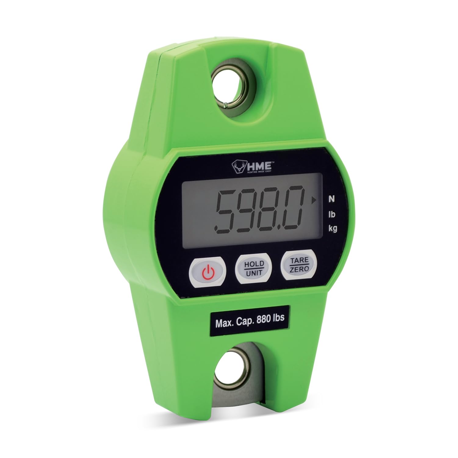 Durable HME Versatile Hunting Digital Hanging Scale w/Tare Function - 400 Kg/880 lb Max Weight, 2 Batteries Included, Iron Hook, Mode Function N/lb/kg