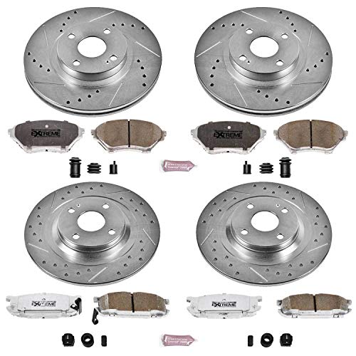 Power Stop K4468-26 Z26 Carbon Fiber Brake Pads Front and Rear with Drilled & Slotted Brake Rotors Kit For Mazda Miata 2001-2005 [Model Specific]
