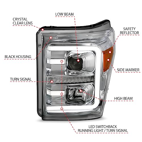 FORD SUPER DUTY ANZO USA 111407 11-16 PROJECTOR PLANK STYLE SWITCHBACK HEADLIGHTS CHROME