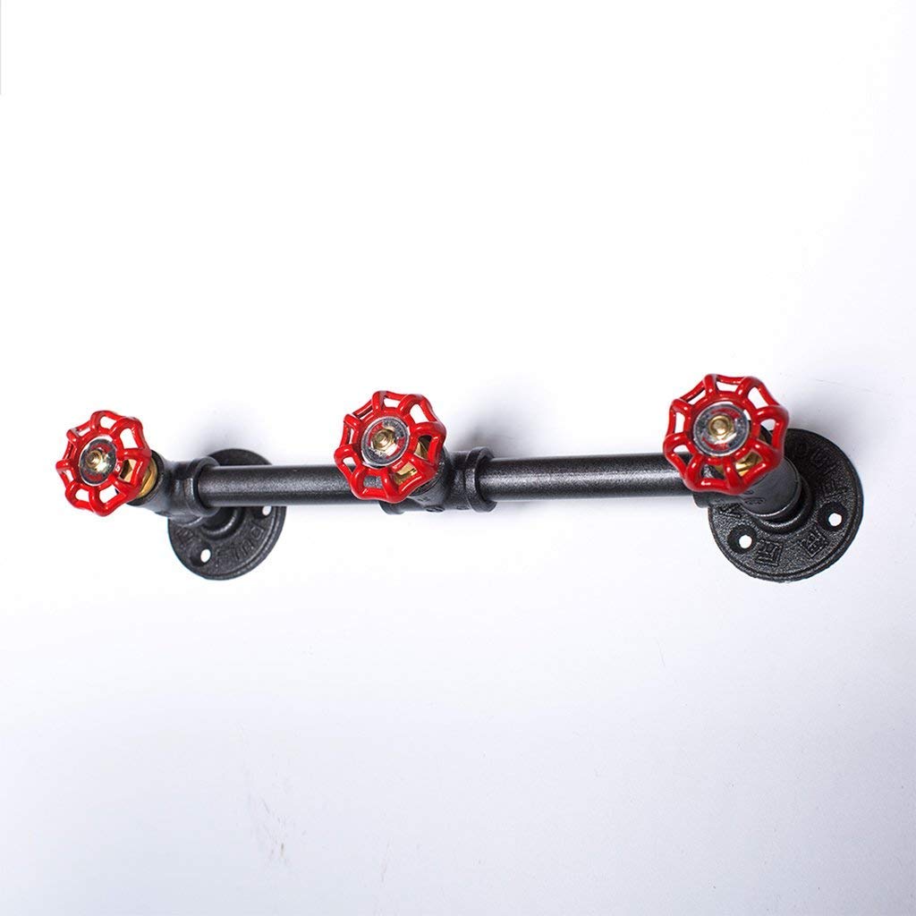 YIMJ Industrial Style Coat Rack Wall Mounted Water Pipe Hanger with 3 Red Valve Button Clothes Rack Hanging Cloth Bar
