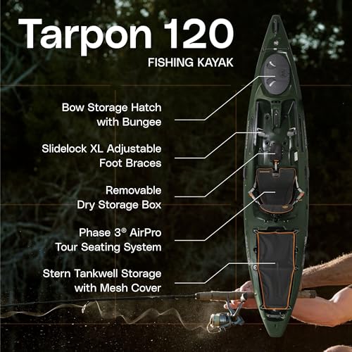 Tarpon 120 Wilderness Systems - Sit on Top Fishing Kayak - Premium Angler Kayak - Adjustable and Designed Seat - 12.3 ft - Forest Green