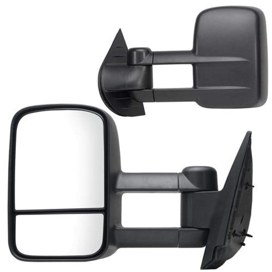 K Source Towing Mirror Extendable Pair For 2007 – 2014 Avalanche, Silverado/Sierra Pick-Up/Hybrid Full Size, Suburban, Tahoe, Yukon. Textured Black, Manual, Dual Lens, Foldaway