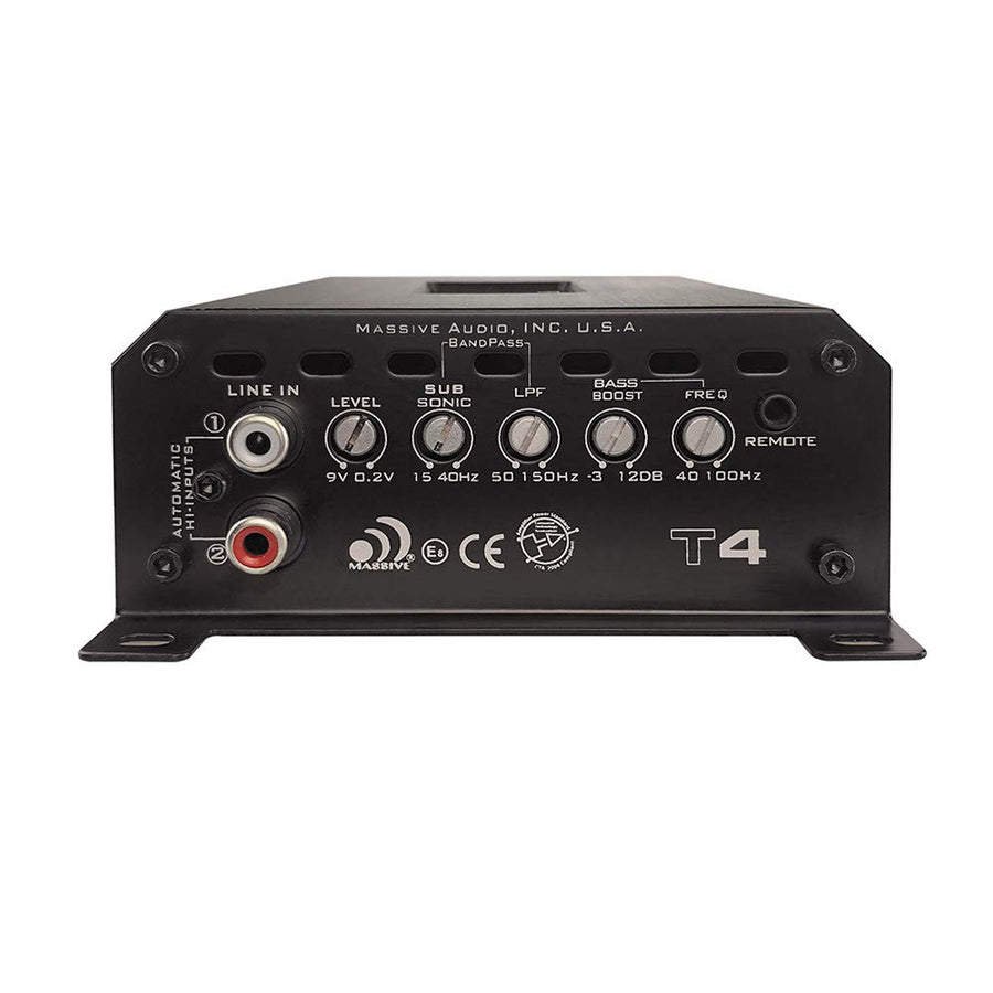 Massive Audio T4 1-Ohm Mono Block Marine Amplifier | 2000W RMS Waterproof Amp, Compact Class D Power for Boats, UTV, ATV & Outdoor Audio Systems