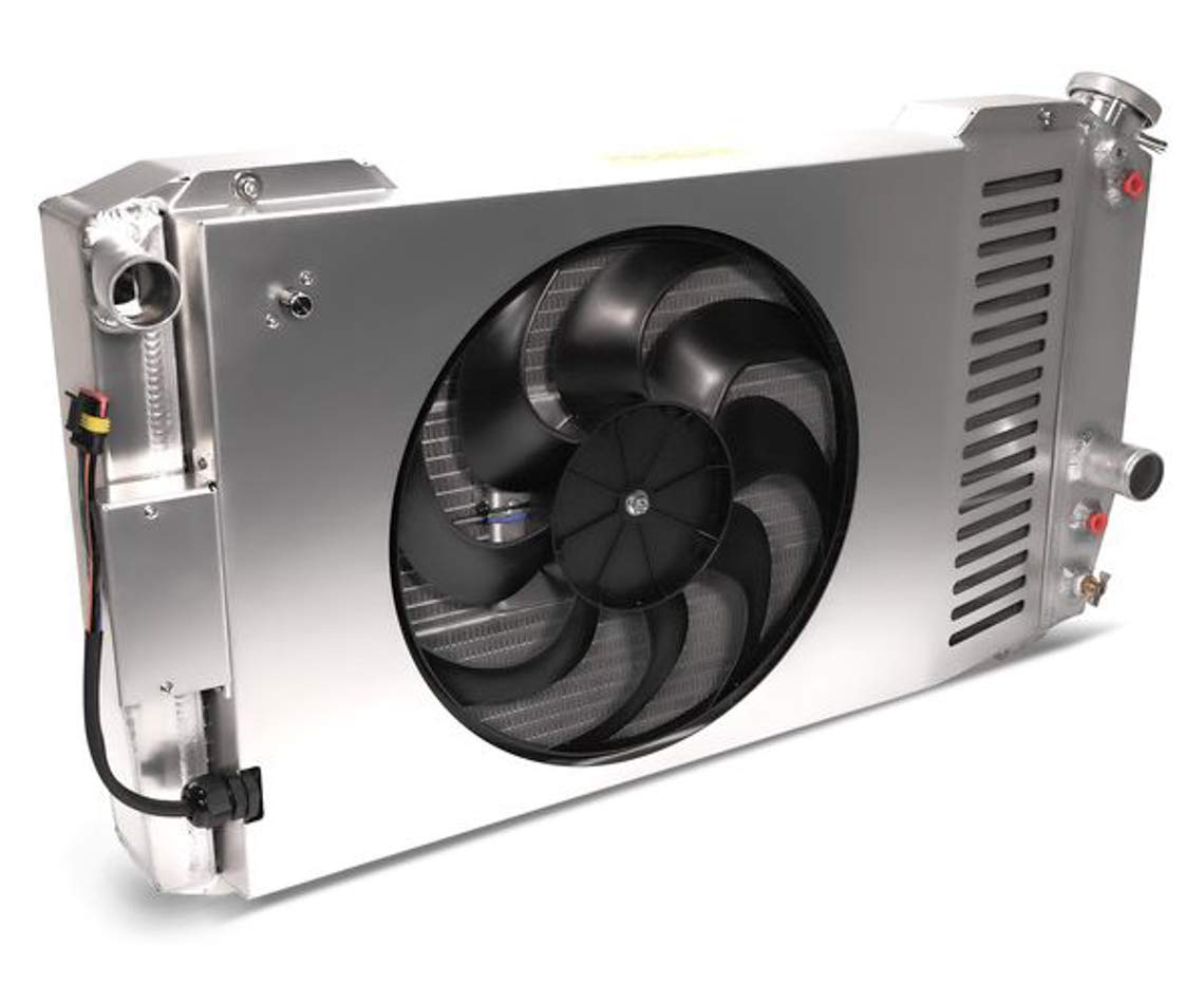 Slim-Fit PFM Radiator, Direct Fit Series, 30-1/2 in W x 16-13/32 in H x 4 in D, Single Pass, Driver Side Inlet, Passenger Side Outlet, Aluminum, Natural, Automatic Transmission, GM F-Body 1982-92