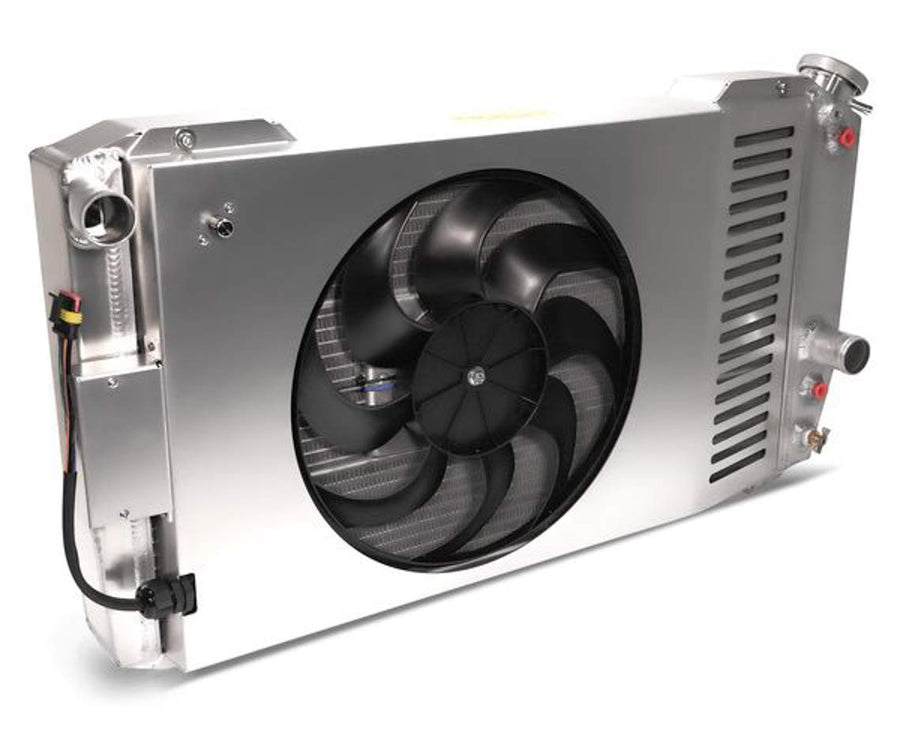 Slim-Fit PFM Radiator, Direct Fit Series, 30-1/2 in W x 16-13/32 in H x 4 in D, Single Pass, Driver Side Inlet, Passenger Side Outlet, Aluminum, Natural, GM LS-Series, Automatic Transmission