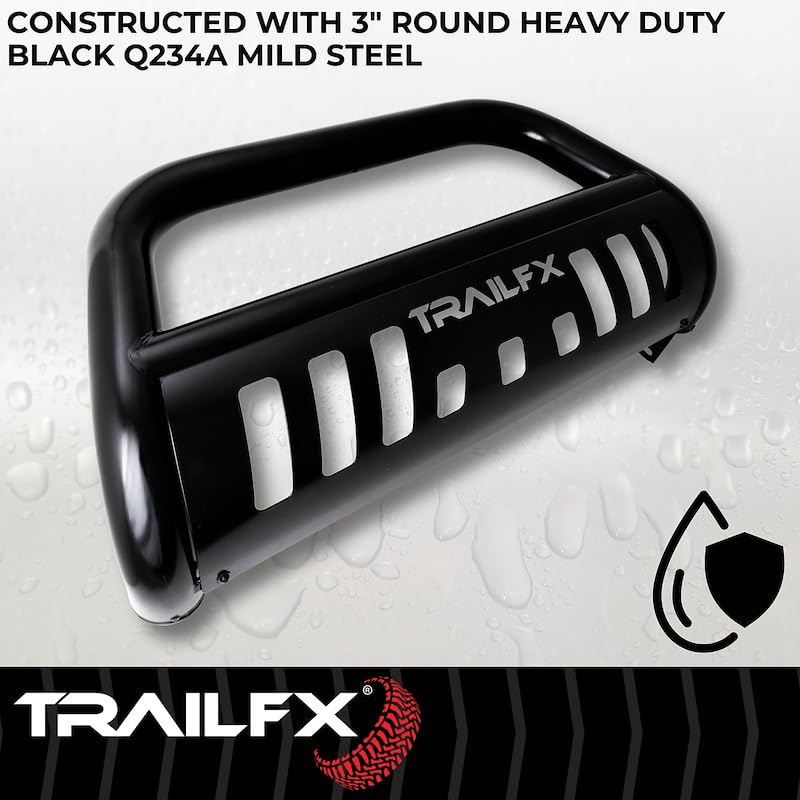 B0029B TrailFX Bull Bar Fits Chevrolet Colorado 2015-2022 Tubular 3 Inch Black Powder Coated Steel, with Skid Plate, Holes for Optional Lighting