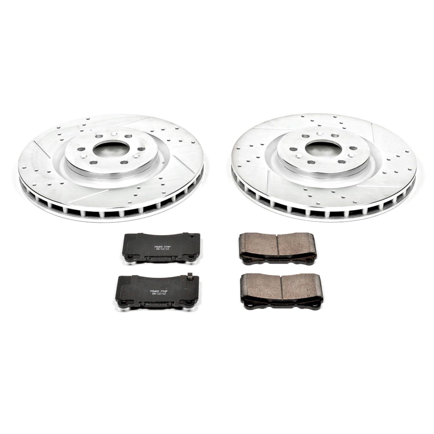 Power Stop K2944 Z23 Carbon Fiber Brake Pads with Drilled & Slotted Brake Rotors Kit For Cadillac CTS 2004-2007, Cadillac STS 2005-2011 [Model Specific]
