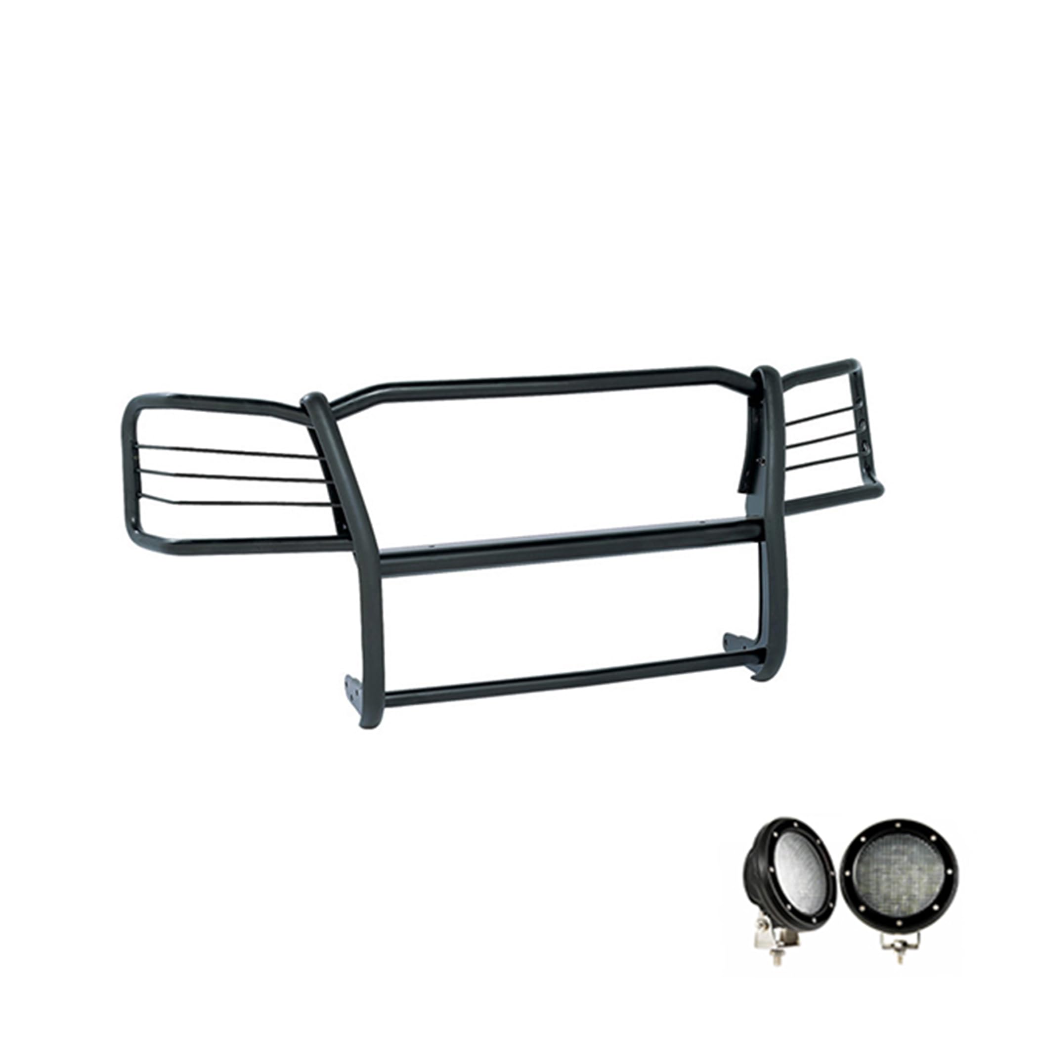 Grille Brush Black Horse Bumper Guard Modular Come with Pair of 5.3" Dia.LED Lights with Black Trim Rings Compatible with 1998-2004 Chevrolet S-10 Blazer-17A030200MA-PLFB