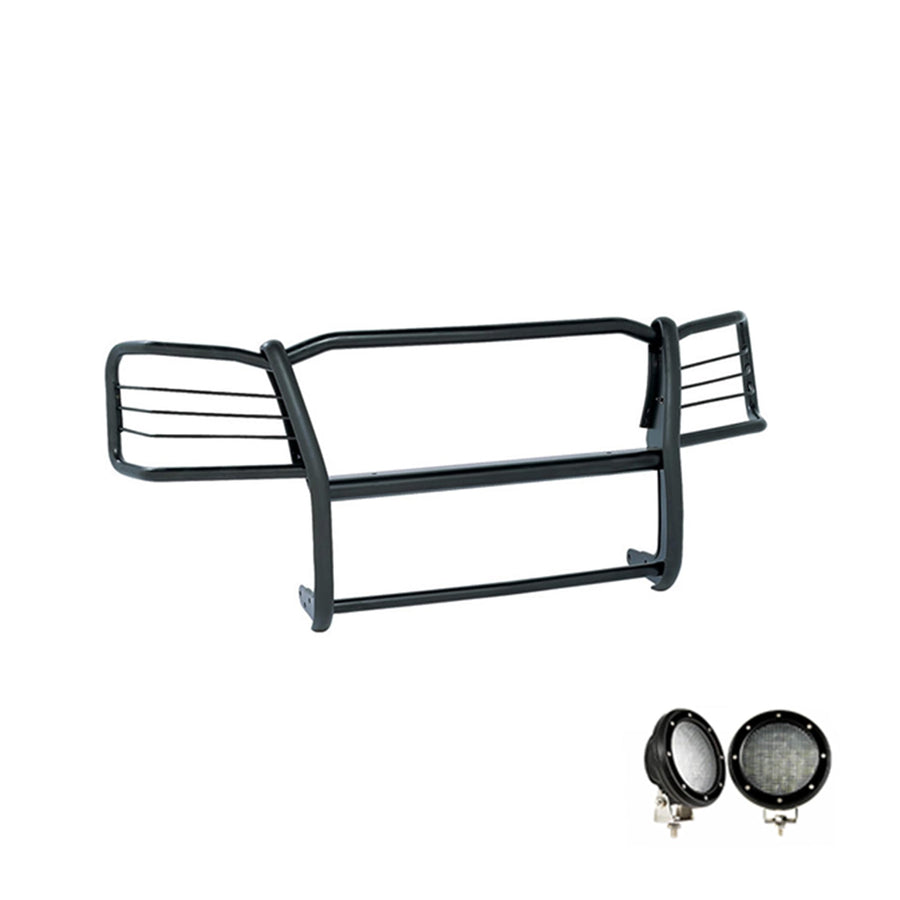 Grille Brush Black Horse Bumper Guard Modular Come with Pair of 5.3" Dia.LED Lights with Black Trim Rings Compatible with 1998-2004 Chevrolet S-10 Blazer-17A030200MA-PLFB