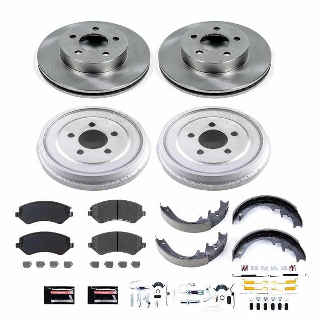 Power Stop Autospecialty KOE15216DK Front and Rear Replacement Brake Kit-OE Brake Drums & Ceramic Brake Pads For Jeep Liberty 2002 [Model Specific]
