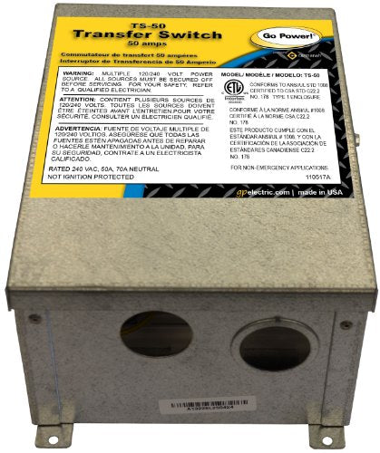 Go Power TS-50 Automatic Transfer Switch 50 Amp, Inverter, Shore Power, Generator Compatible, Delay Switch for Safe Generator Operation, Easy Installation