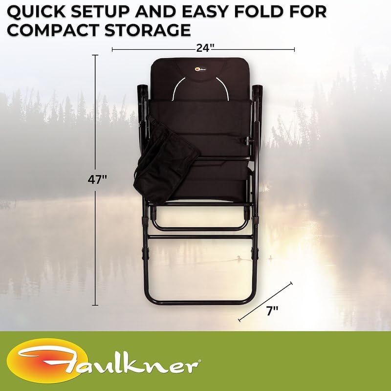 Dakota Faulkner Folding Rocking Chair Black Padded Seat and Backrest Lightweight Steel Frame Side Pouch 300 lb Capacity Foldable Outdoor Camping and Patio Chair