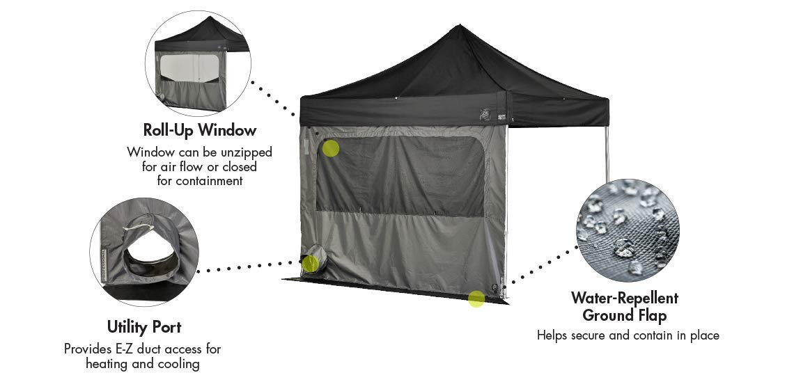 E-Z UP PRO Utility Single Sidewall, Fits 10' Straight Leg, Includes Large Screened Window with Utility Ports, Black