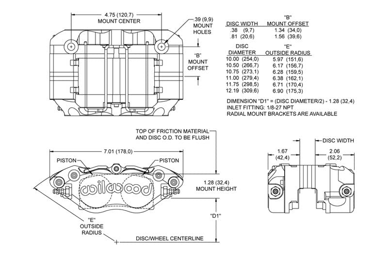Wilwood CALIPER,NDPR,1.12.810 ROTOR,4.75 MT 120-14091-RD