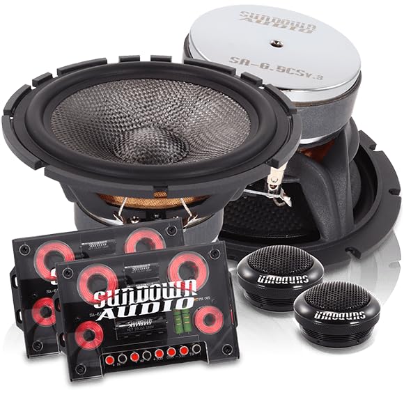 SA-6.5CS v.3 Sundown Audio 6.5" 2-Way Component Car Speakers - 125W RMS (Pair) - Silk Dome Tweeters, Carbon Fiber Cone Midrange, Cast Aluminum Frame, 24dB Crossover, Adjustable Level for Smooth Audio