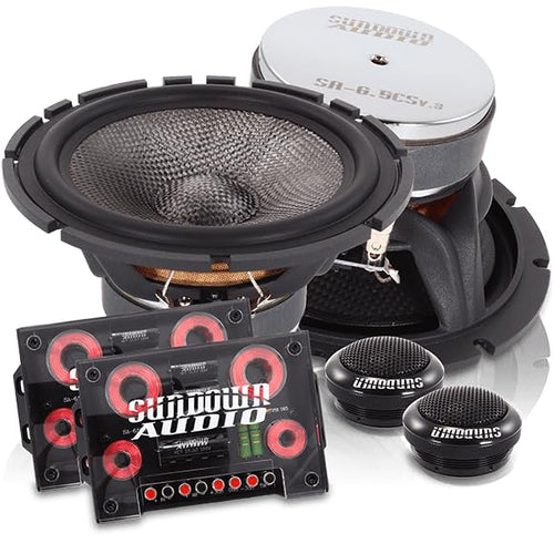 SA-6.5CS v.3 Sundown Audio 6.5" 2-Way Component Car Speakers - 125W RMS (Pair) - Silk Dome Tweeters, Carbon Fiber Cone Midrange, Cast Aluminum Frame, 24dB Crossover, Adjustable Level for Smooth Audio