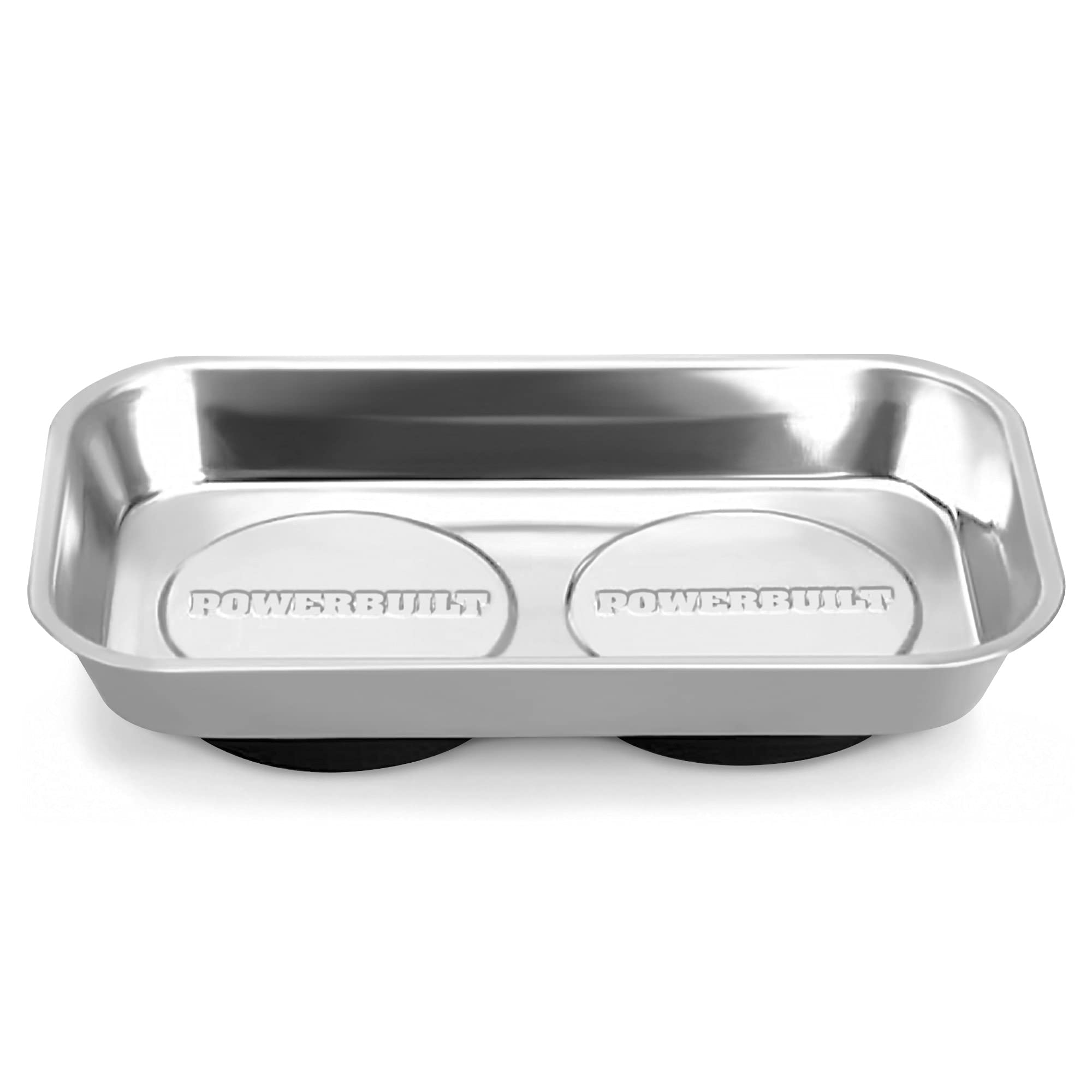Powerbuilt Magnetic Tray Parts, 5-1/2 Inch x 9-1/2 Inch – Polished Stainless Steel Magnetic Tool Tray with Dual Rubber-Coated Heavy-Duty Magnets for Holding Small Parts – 648357