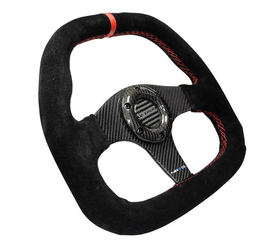 NRG Innovations Carbon Fiber Steering Wheel NRG-ST-019CF 320MM BLACK Carbon Fibe Center W/Red Stitch Center Mark Flat Bottom