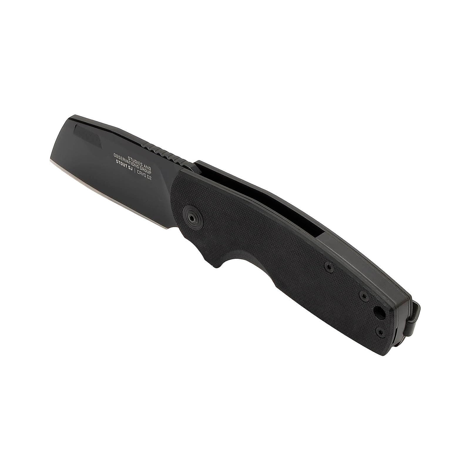 SOG Stout SJ Cleaver Pocket Daily Ambidextrous Folding Knife with Slip Joint Mechanism | G10 Handle | CRYO D2 Steel Blade, Blackout
