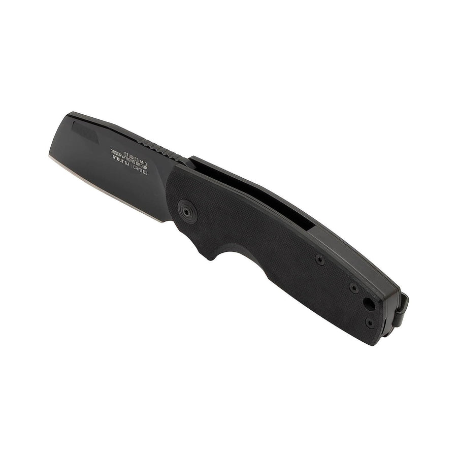 SOG Stout SJ Cleaver Pocket Daily Ambidextrous Folding Knife with Slip Joint Mechanism | G10 Handle | CRYO D2 Steel Blade, Blackout