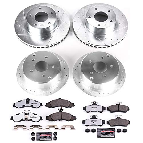 Power Stop Z26 Carbon Fiber Brake Pads K2889-26 Front and Rear with Drilled & Slotted Brake Rotors Kit For Pontiac GTO 2004 [Model Specific]