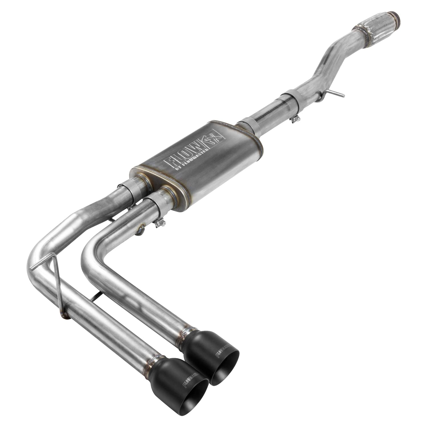 Flowmaster FlowFX 717787 Cat-Back Exhaust Kit Dual 2.5 Inch Stainless Steel 4 Inch Black Ceramic Tips Compatible with 2014-2019 Classic Body Chevy Silverado GMC Sierra 1500 Crew Double Cab 4.3L 5.3L