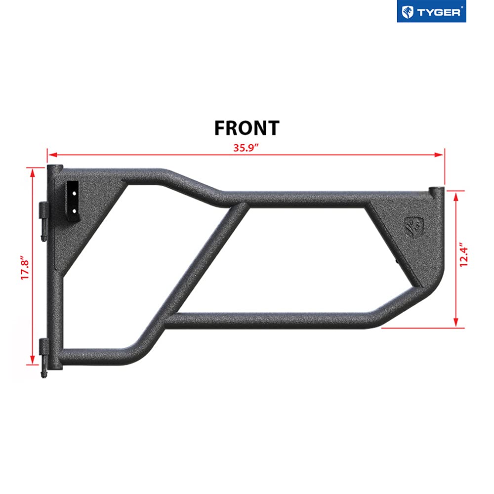 Tyger Auto Tubular Doors TG-DR2J62398 Compatible with 2007-2018 Jeep Wrangler JK (NOT JL) 2-Doors | Textured Black | Mirror Mount | Front Doors Only