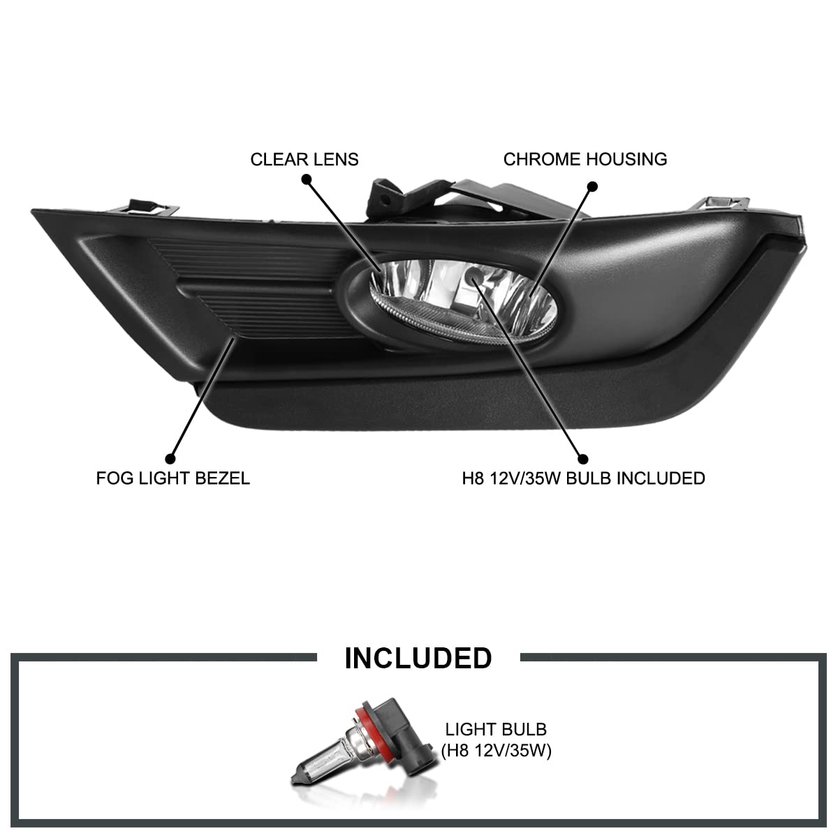Clear Driving Fog Lights + Bulbs + Switch SPEC-D TUNING Compatible with 2017-2018 Honda CR-V CRV L+R Pair Assembly