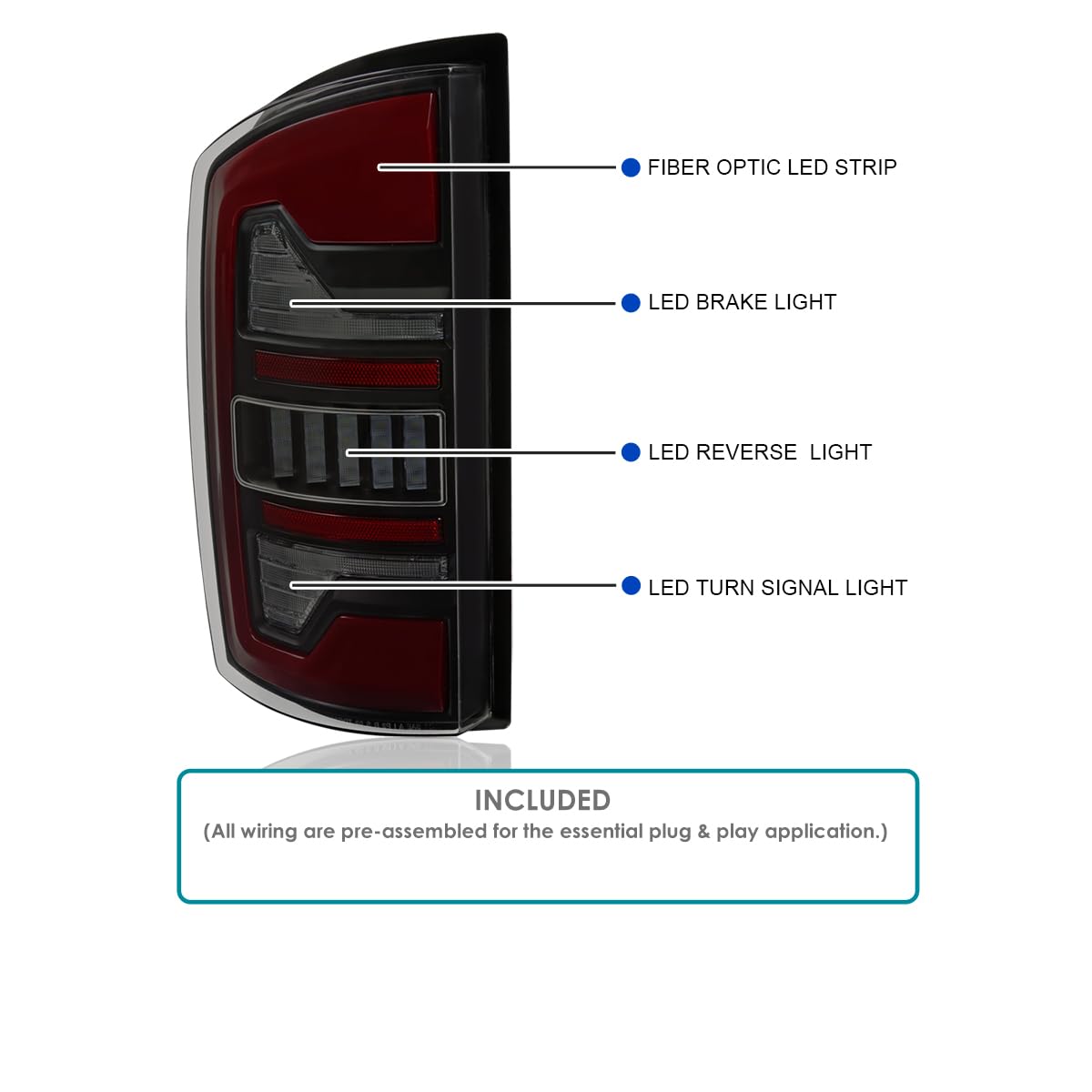 Black Smoke Tail Lights w/Red LED SPEC-D TUNING Compatible with 2002-2006 Dodge Ram 1500/2500 / 3500, Left + Right Pair Assembly