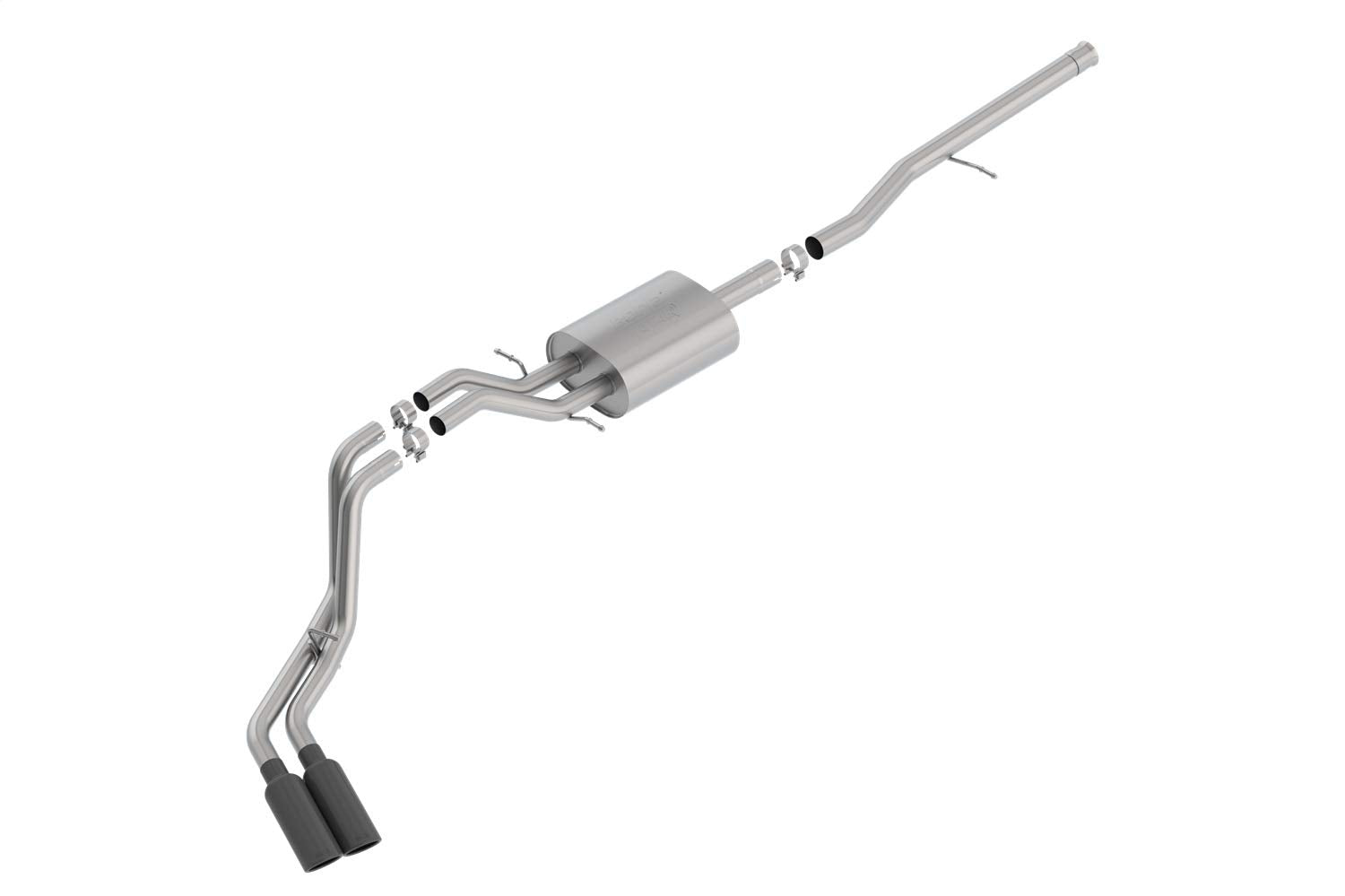 ATAK Borla 140797BC Cat-Back Exhaust System; 2.75 in. Into Muffler; 2.25 in. Out; Incl. Muffler/Hardware/4 in. x 14 in. Single Rolled Angle-Cut Tip; Truck Side Exit; Black Chrome;