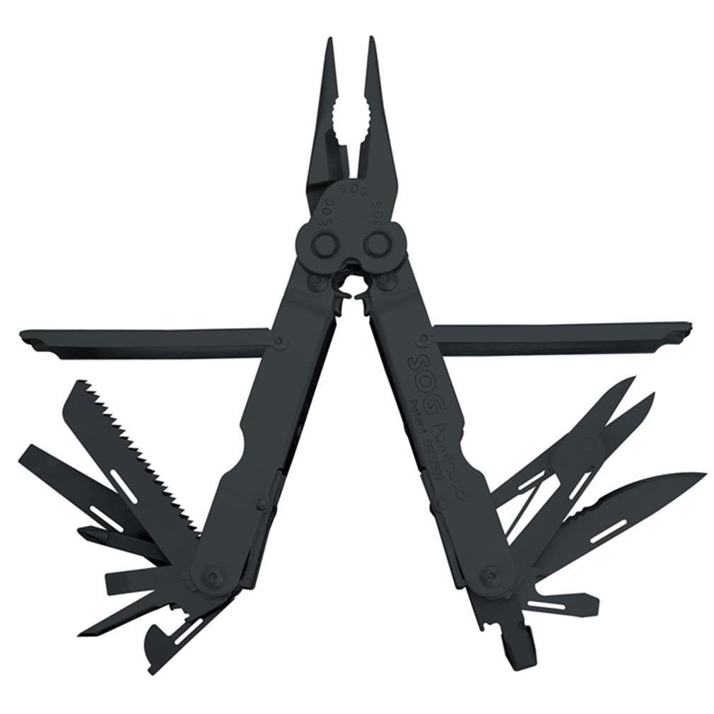 Power Lock SOG Specialty Knives & Tools B61-L EOD 2.0 Scissor Multi Tool with Half Serrated Steel Blade 22-Tools Combined, Black Oxide Finish