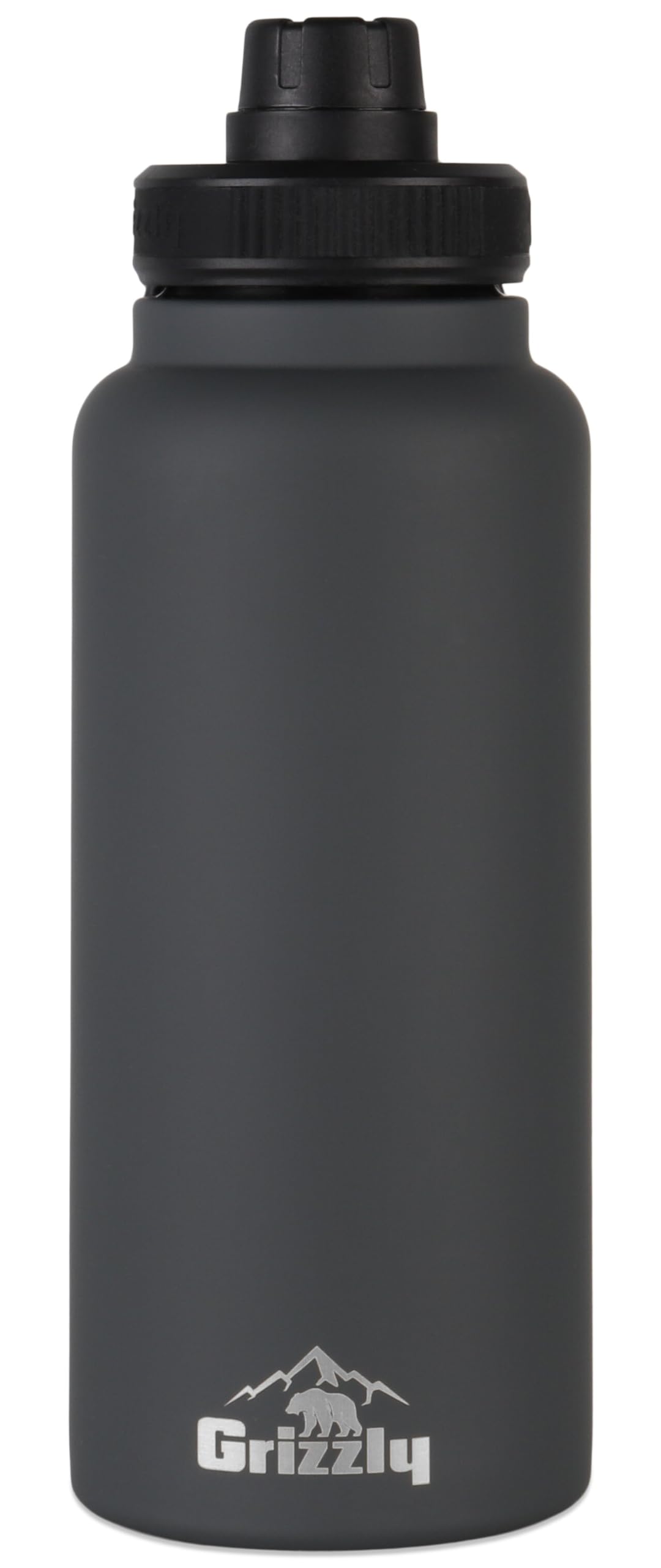 30oz Grizzly Water Bottle, Vacuum Insulated, Leak Resistant Lid, Stainless Steel, For Gym Hiking Beach Sports Camping, Stealth Gray