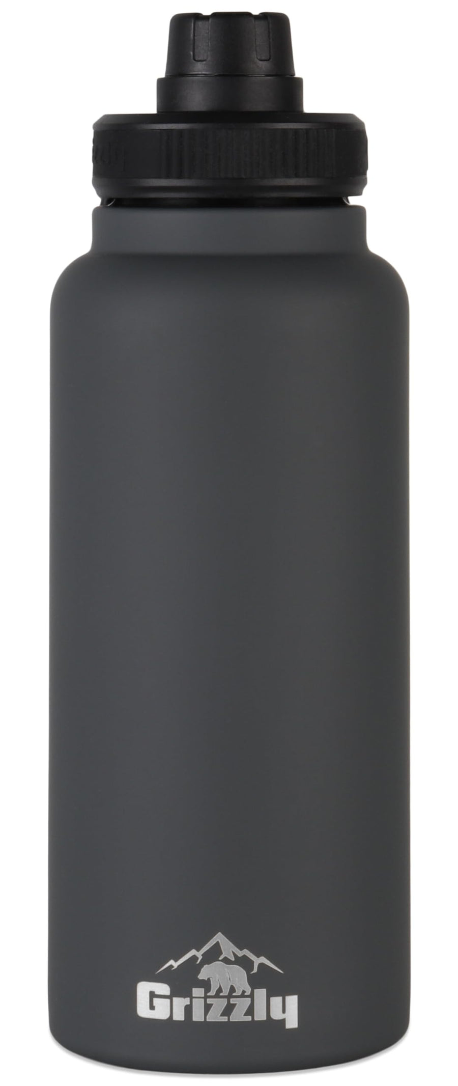 30oz Grizzly Water Bottle, Vacuum Insulated, Leak Resistant Lid, Stainless Steel, For Gym Hiking Beach Sports Camping, Stealth Gray