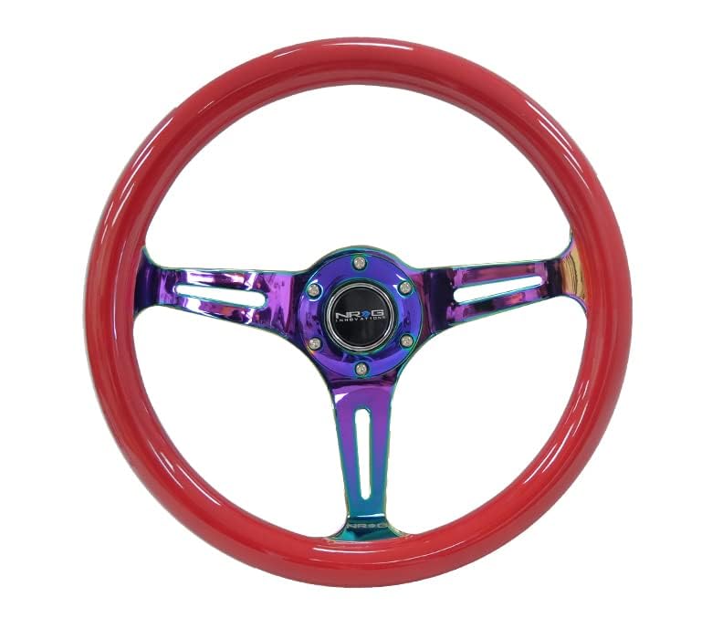 Classic Red Wood Grain NRG Innovations Steering Wheel - 350mm 3 Neochrome Spokes - Red Grip